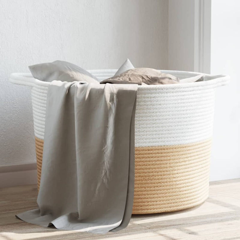 Load image into Gallery viewer, Vidaxl wasmand ø 55x36 cm katoen beige en wit