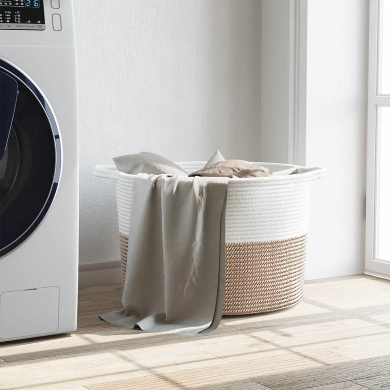 Load image into Gallery viewer, Vidaxl wasmand ø 55x36 cm katoen bruin en wit