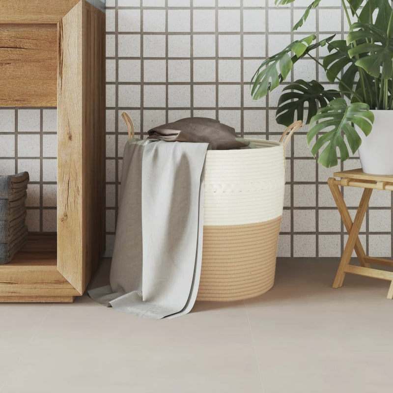 Load image into Gallery viewer, Vidaxl opbergmand ø 43x38 cm katoen beige en wit