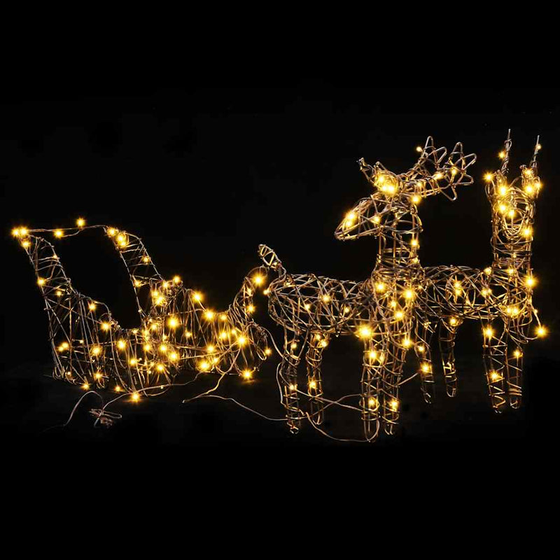 Load image into Gallery viewer, Vidaxl kerstversiering rendieren en slee 160 led's rattan warmwit