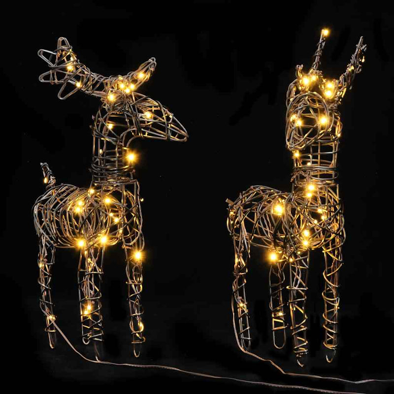 Load image into Gallery viewer, Vidaxl kerstdecoraties rendieren 2 st 80 led's rattan warmwit