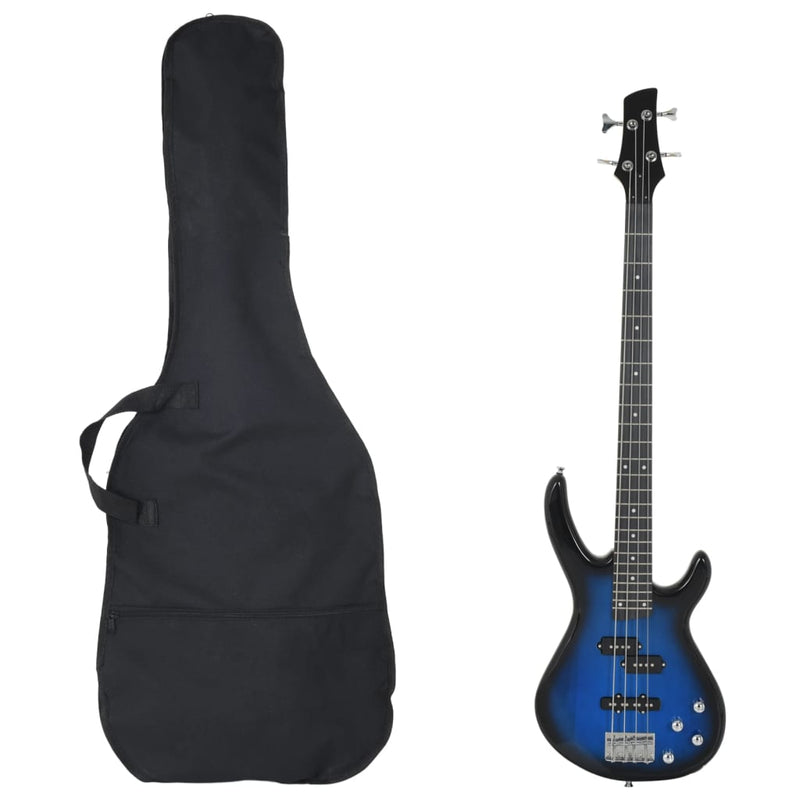 Laden Sie das Bild in Galerie -Viewer, Vidaxl basgitaar voor beginners elektrisch met tas 4 4 46 blauw zwart
