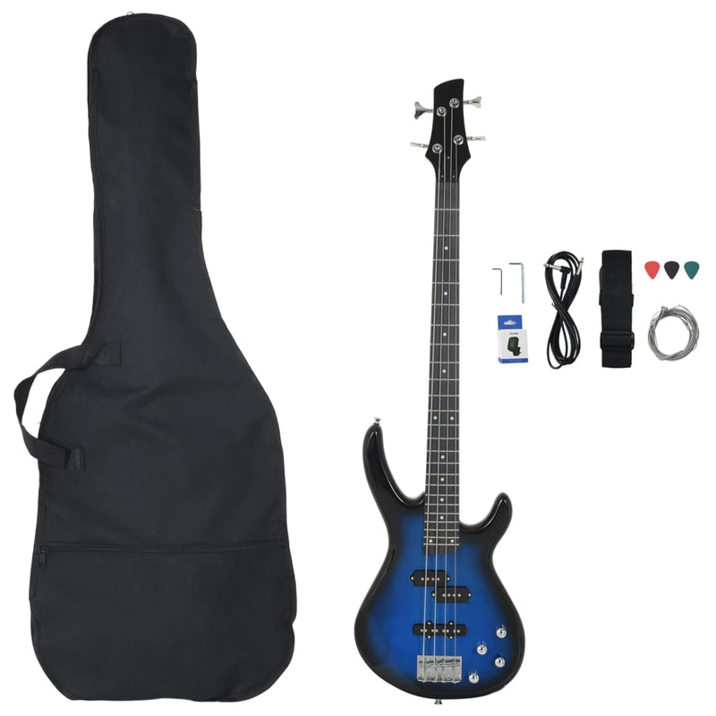 Laden Sie das Bild in Galerie -Viewer, Vidaxl basgitaar voor beginners elektrisch met tas 4 4 46 blauw zwart