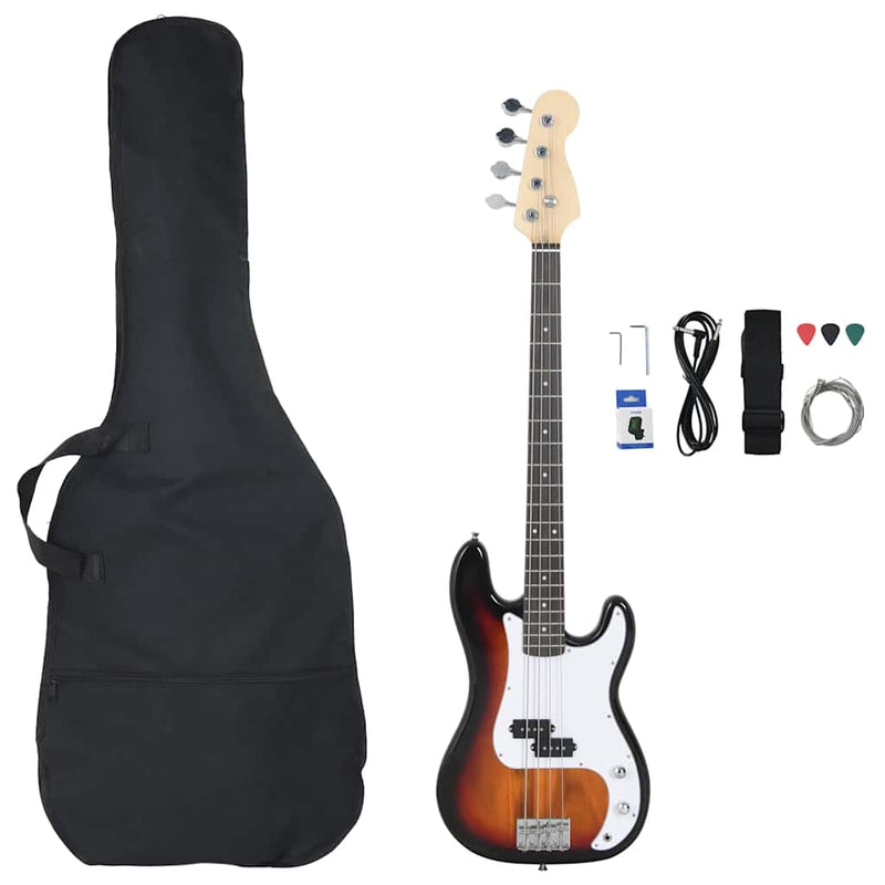 Load image into Gallery viewer, Vidaxl basgitaar voor beginners elektrisch met tas 4 4 46 bruin wit