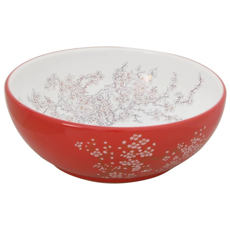Load image into Gallery viewer, Vidaxl opzetwasbak rond φ41x14 cm keramiek wit en rood