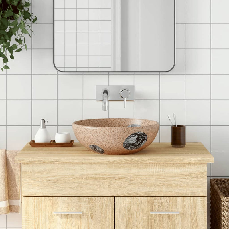 Load image into Gallery viewer, Vidaxl opzetwasbak rond φ41x14 cm keramiek bruin en blauw