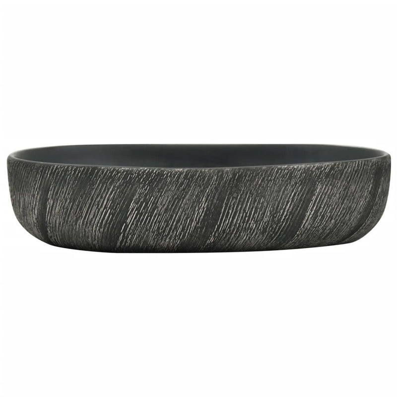 Cargue la imagen en el visor de la galería, Vidaxl opzetwasbak ovaal 59x40x14 cm keramiek zwart