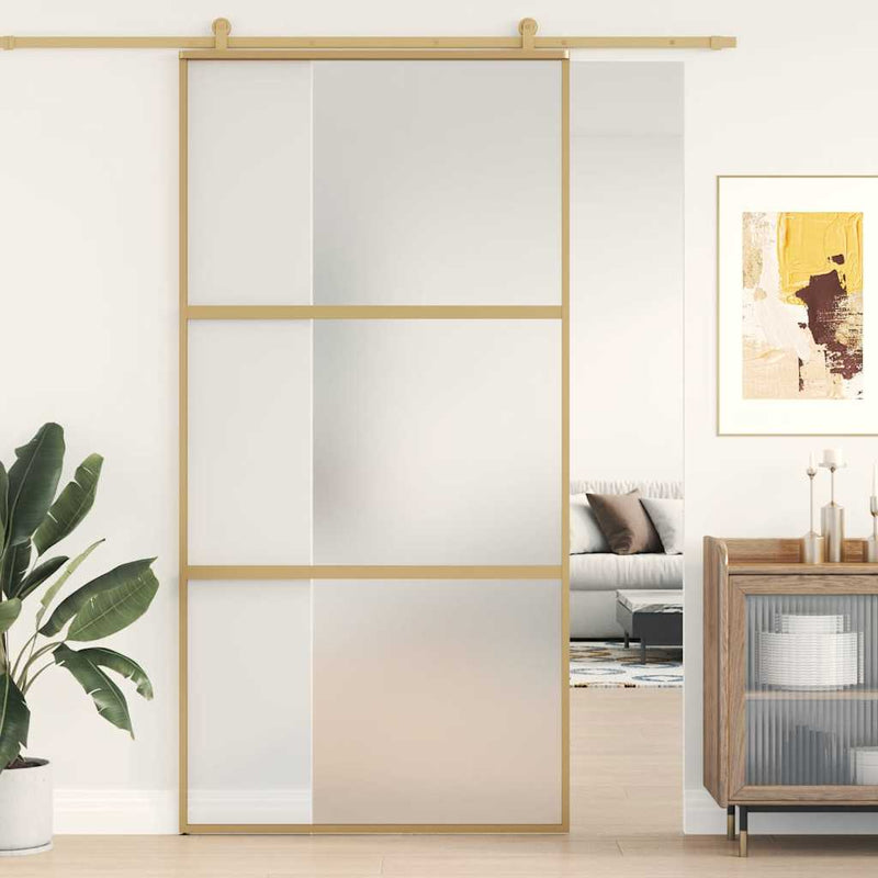 Chargez l'image dans la visionneuse de la galerie, Vidaxl schuifdeur 102,5x205 cm mat esg-glas en aluminium goudkleurig