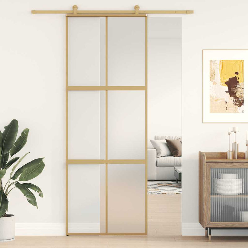 Load image into Gallery viewer, Vidaxl schuifdeur 76x205 cm mat esg-glas en aluminium goudkleurig