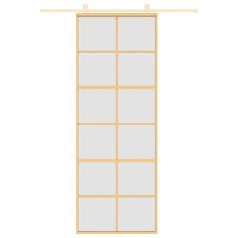 Load image into Gallery viewer, Vidaxl schuifdeur 76x205 cm mat esg-glas en aluminium goudkleurig