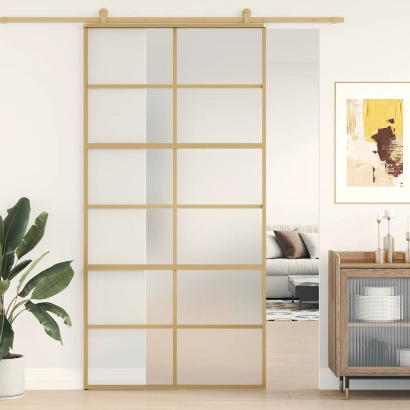 Load image into Gallery viewer, VidaXL Schuifdeur 102,5x205 cm mat ESG-glas en aluminium goudkleurig