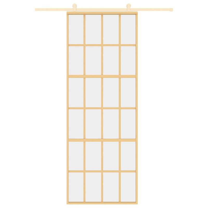 Load image into Gallery viewer, Vidaxl schuifdeur 76x205 cm helder esg-glas en aluminium goudkleurig