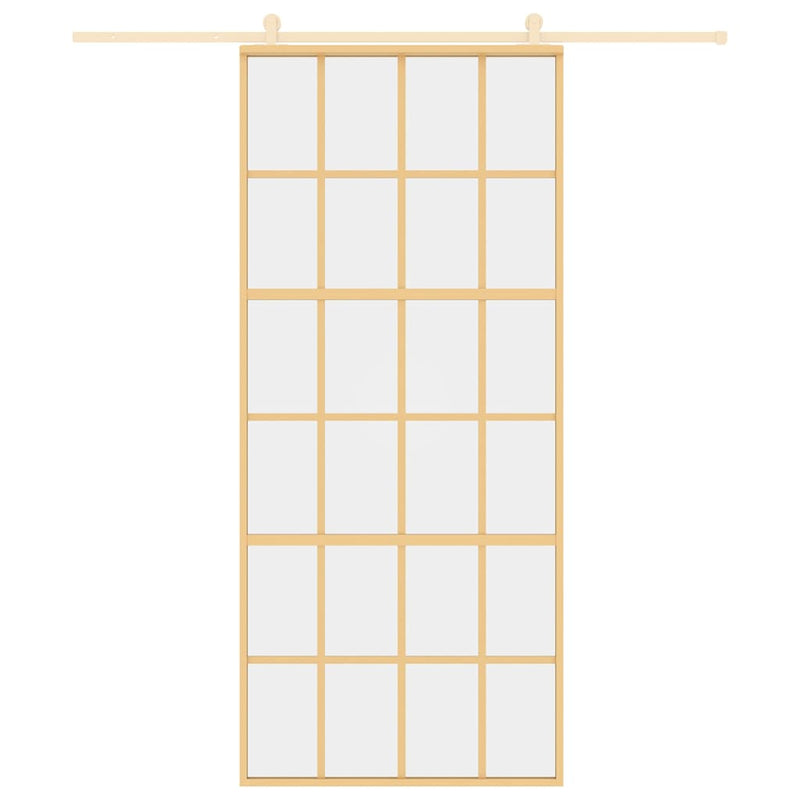 Load image into Gallery viewer, Vidaxl schuifdeur 90x205 cm helder esg-glas en aluminium goudkleurig
