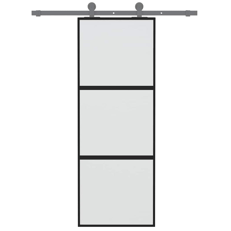 Afbeelding laden in galerijviewer, Vidaxl schuifdeur 76x205 cm gehard glas en aluminium zwart