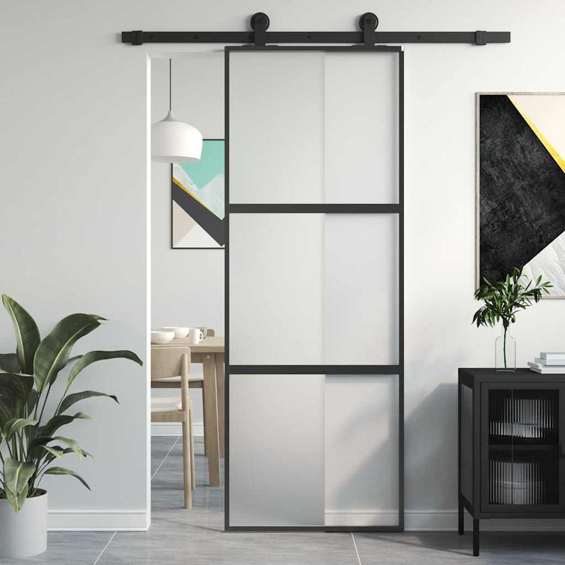 Afbeelding laden in galerijviewer, Vidaxl schuifdeur 76x205 cm gehard glas en aluminium zwart