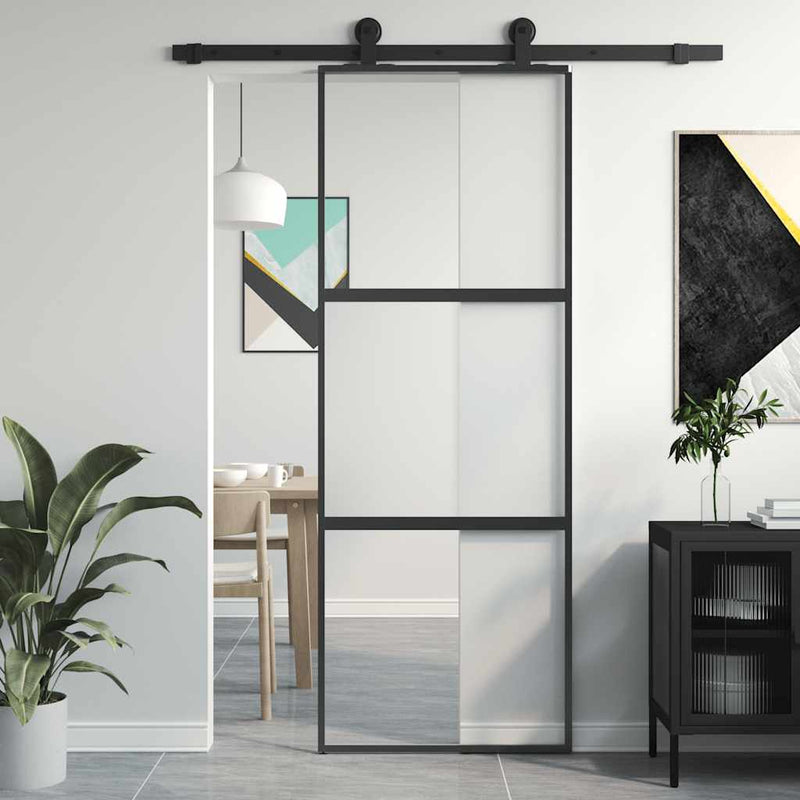 Load image into Gallery viewer, Vidaxl schuifdeur 76x205 cm gehard glas en aluminium zwart