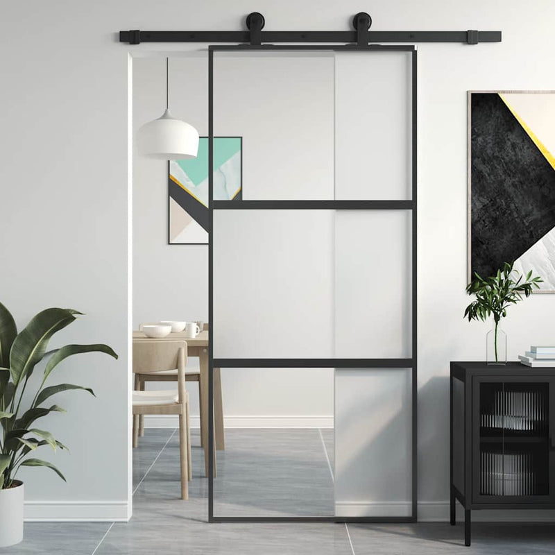 Load image into Gallery viewer, Vidaxl schuifdeur 90x205 cm gehard glas en aluminium zwart