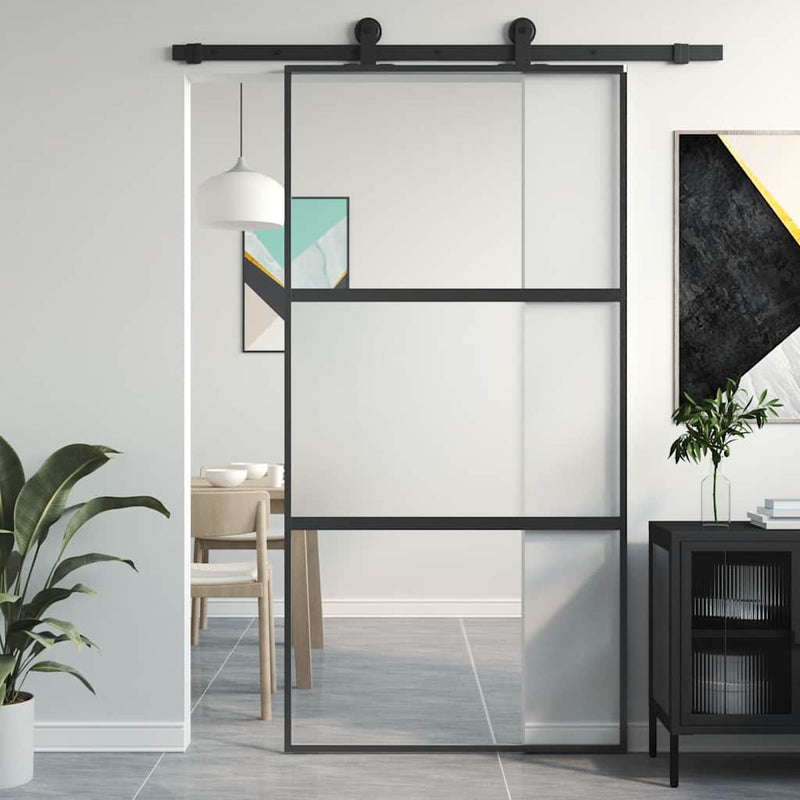 Load image into Gallery viewer, Vidaxl schuifdeur 102,5x205 cm gehard glas en aluminium zwart