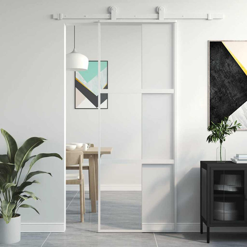Load image into Gallery viewer, Vidaxl schuifdeur 76x205 cm gehard glas en aluminium wit