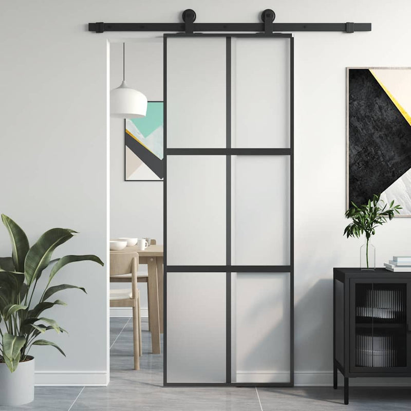 Afbeelding laden in galerijviewer, Vidaxl schuifdeur 76x205 cm gehard glas en aluminium zwart