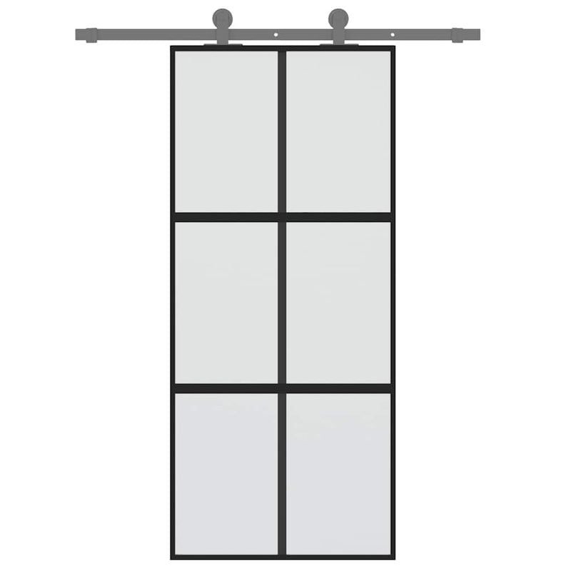 Afbeelding laden in galerijviewer, Vidaxl schuifdeur 90x205 cm gehard glas en aluminium zwart