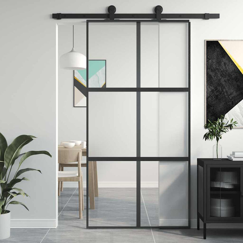 Afbeelding laden in galerijviewer, Vidaxl schuifdeur 102,5x205 cm gehard glas en aluminium zwart