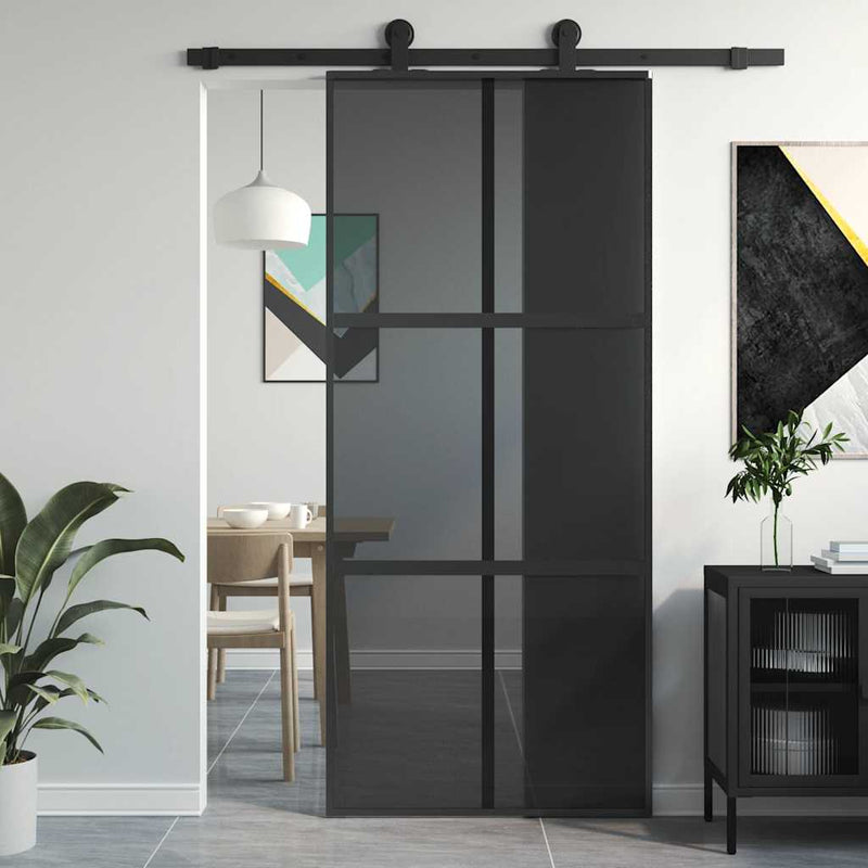 Load image into Gallery viewer, Vidaxl schuifdeur 90x205 cm gehard glas en aluminium zwart