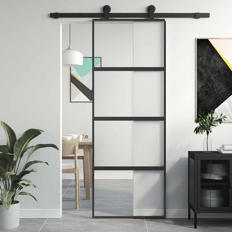 Load image into Gallery viewer, Vidaxl schuifdeur 76x205 cm gehard glas en aluminium zwart