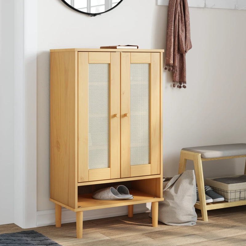 Afbeelding laden in galerijviewer, Vidaxl schoenenkast senja 59,5x35x107 cm rattan look grenenhout bruin