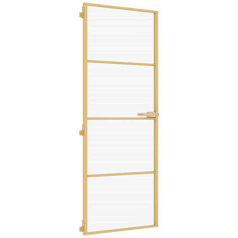 Load image into Gallery viewer, Vidaxl binnendeur smal 76x201,5 cm gehard glas en aluminium goudkleur
