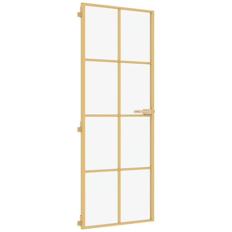 Load image into Gallery viewer, Vidaxl binnendeur smal 76x201,5 cm gehard glas en aluminium goudkleur