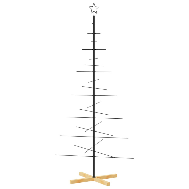 Laden Sie das Bild in Galerie -Viewer, Vidaxl kerstdecoratie kerstboom met houten basis 180 cm metaal zwart