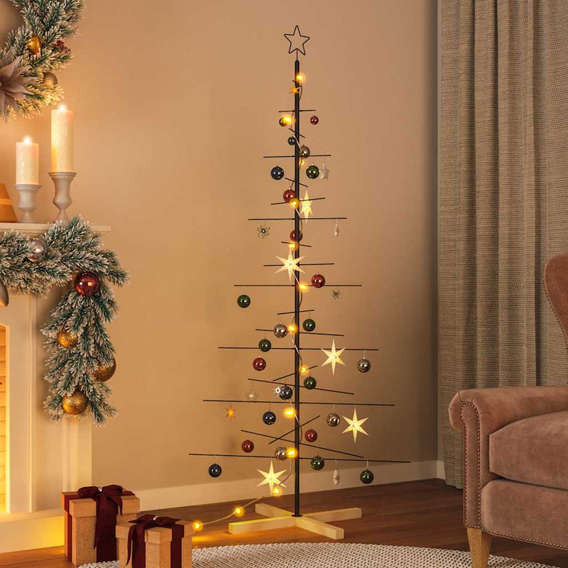 Laden Sie das Bild in Galerie -Viewer, Vidaxl kerstdecoratie kerstboom met houten basis 180 cm metaal zwart