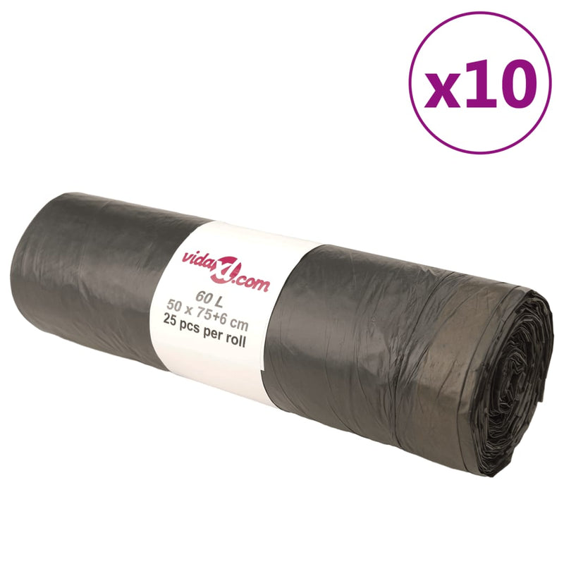 Load image into Gallery viewer, Vidaxl vuilniszakken met trekkoorden 250 st 60 l zwart
