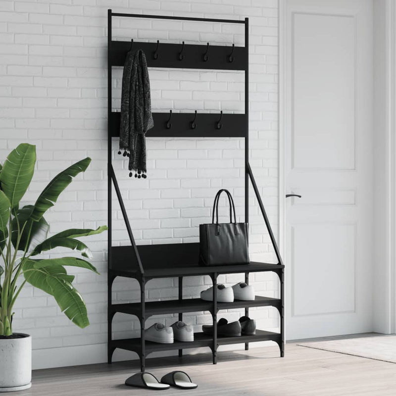 Laden Sie das Bild in Galerie -Viewer, Vidaxl kledingrek met schoenenrek 90x34x184 cm zwart