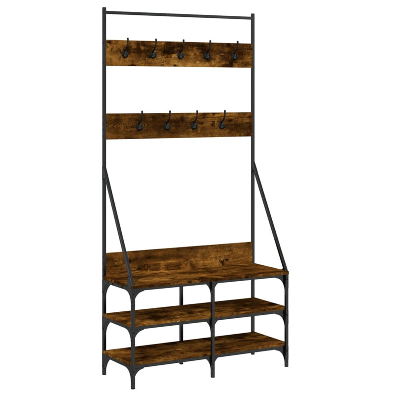Load image into Gallery viewer, Vidaxl kledingrek met schoenenrek 90x34x184 cm gerookt eikenkleurig