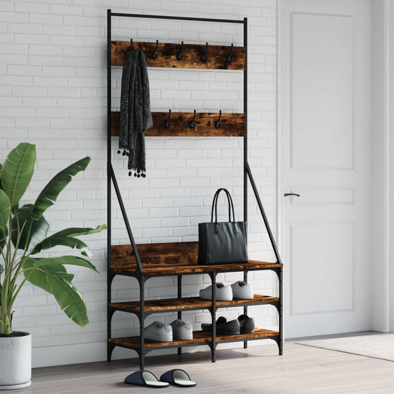 Load image into Gallery viewer, Vidaxl kledingrek met schoenenrek 90x34x184 cm gerookt eikenkleurig