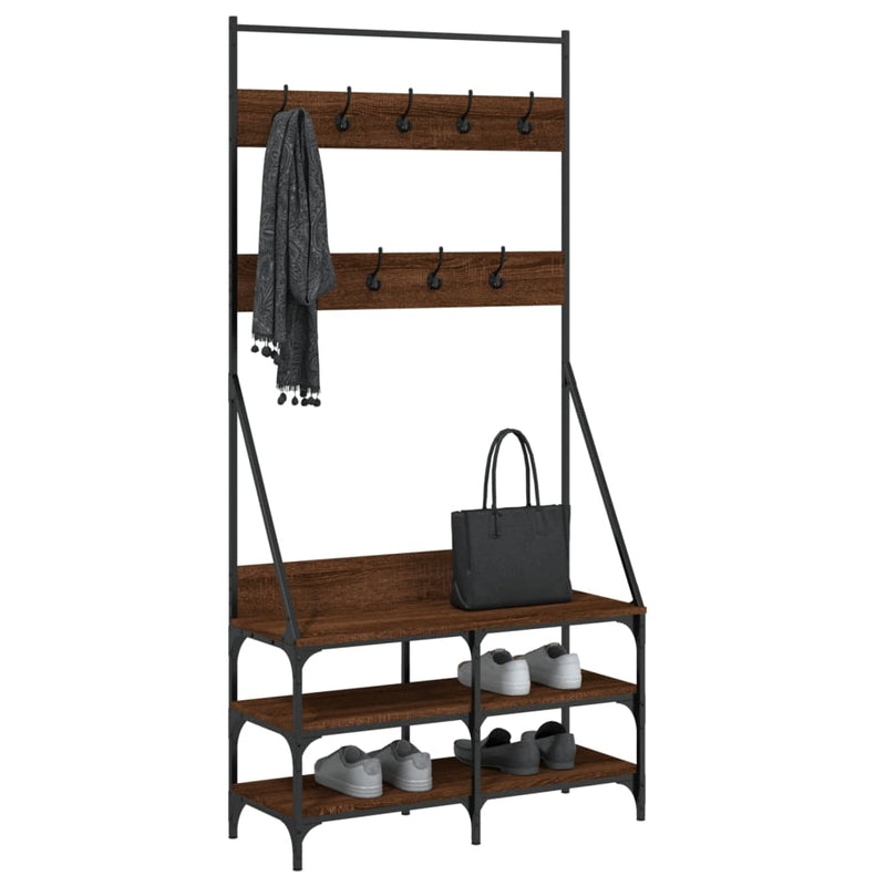 Load image into Gallery viewer, Vidaxl kledingrek met schoenenrek 90x34x184 cm bruin eikenkleur