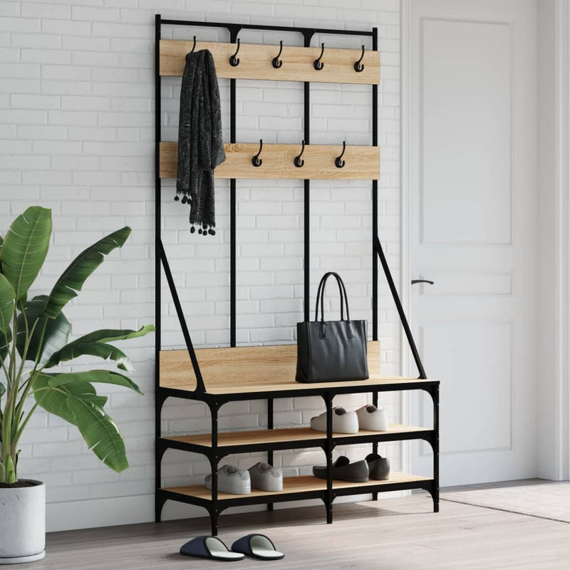 Load image into Gallery viewer, Vidaxl kledingrek met schoenenrek 100x40x184 cm sonoma eikenkleurig