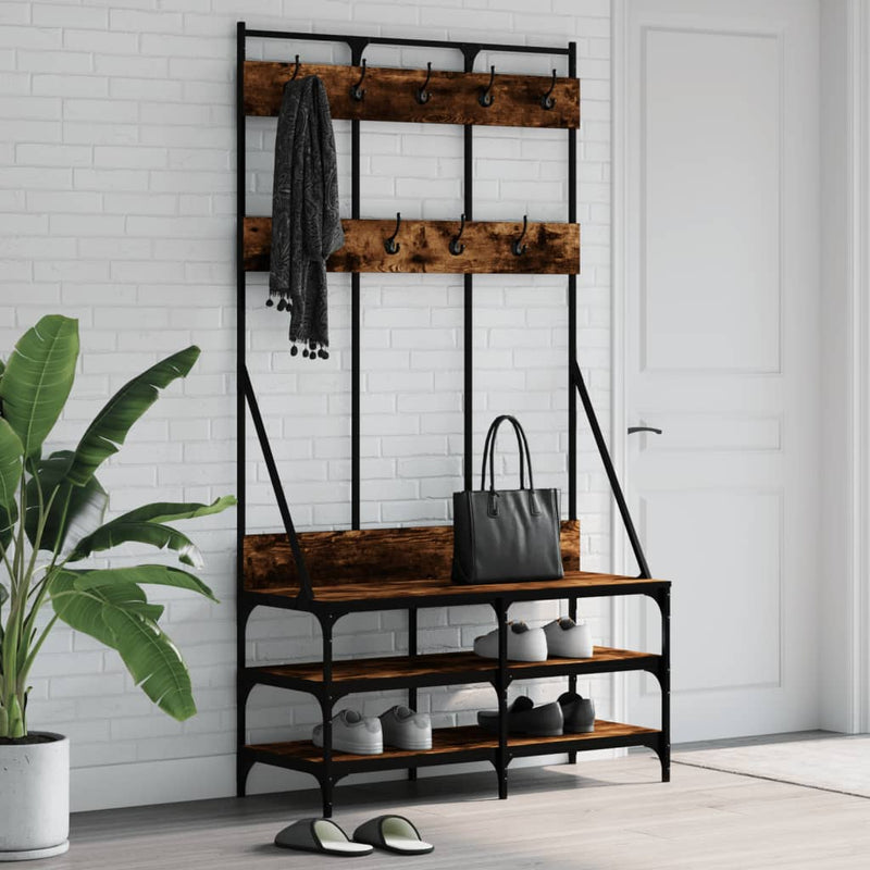 Load image into Gallery viewer, Vidaxl kledingrek met schoenenrek 100x40x184 cm gerookt eikenkleurig