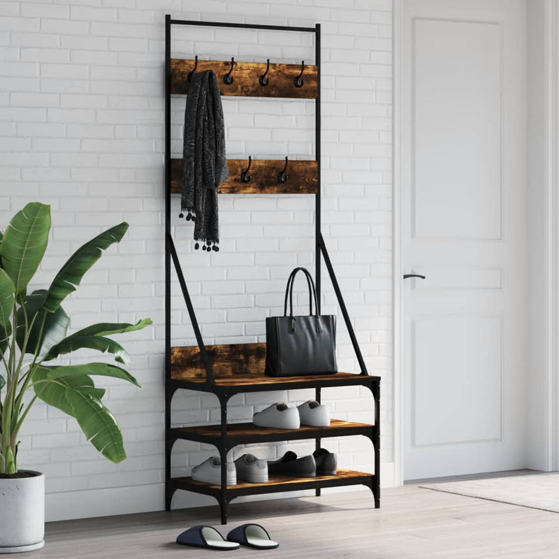 Load image into Gallery viewer, Vidaxl kledingrek met schoenenrek 70x40x184 cm gerookt eikenkleurig