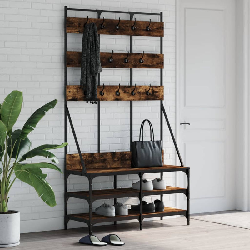 Afbeelding laden in galerijviewer, Vidaxl kledingrek met schoenenrek 100x40x184 cm gerookt eikenkleurig
