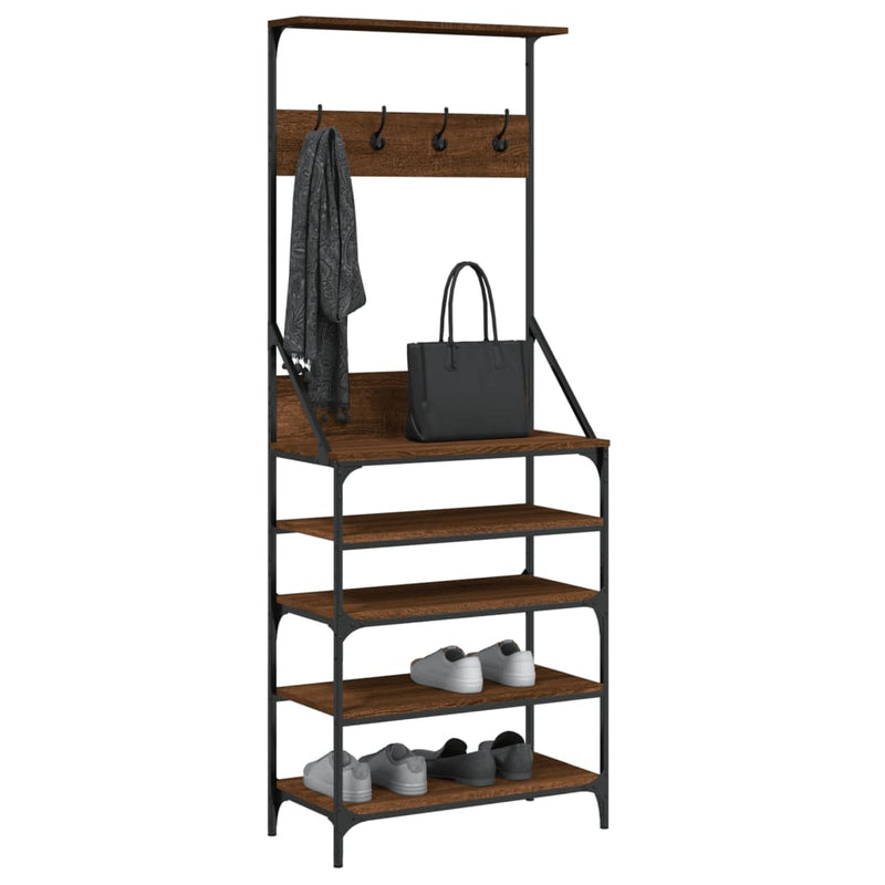 Load image into Gallery viewer, Vidaxl kledingrek met schoenenrek 70x34x184 cm bruin eikenkleur