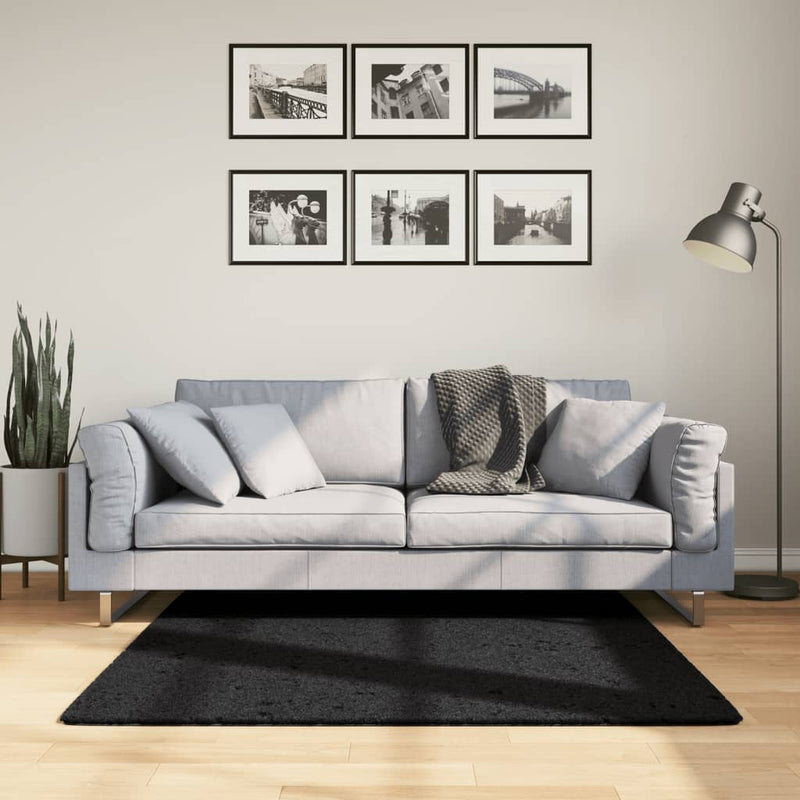 Chargez l'image dans la visionneuse de la galerie, Vidaxl vloerkleed pamplona shaggy hoogpolig modern 120x120 cm zwart