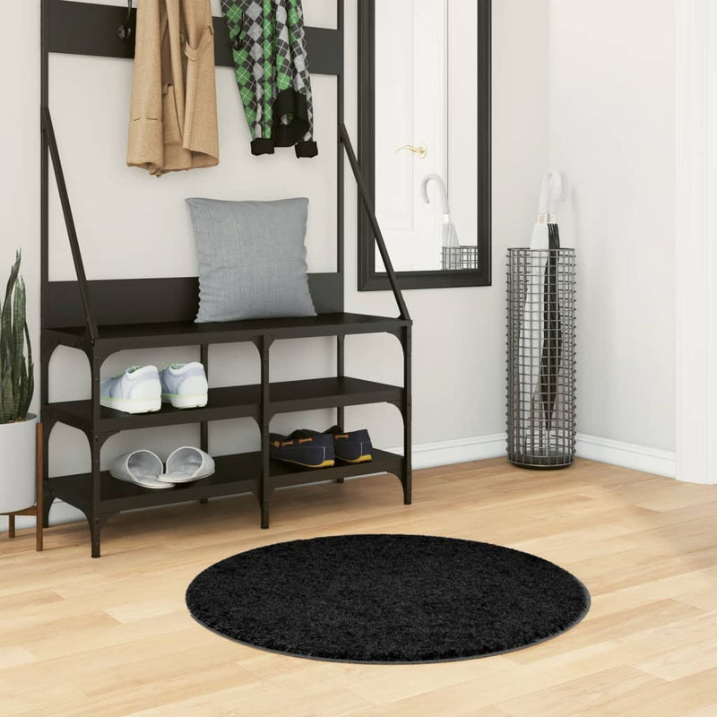 Load image into Gallery viewer, Vidaxl vloerkleed pamplona shaggy hoogpolig modern ø 80 cm zwart