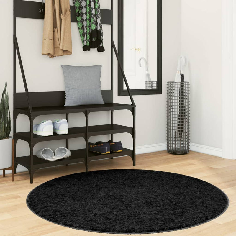 Load image into Gallery viewer, Vidaxl vloerkleed pamplona shaggy hoogpolig modern ø 120 cm zwart