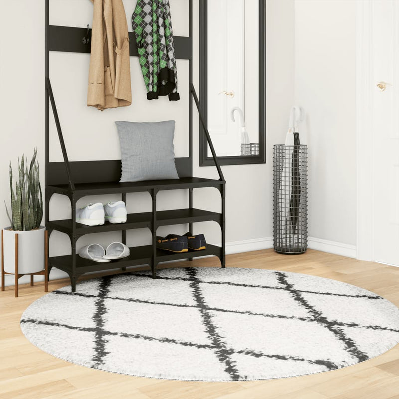 Load image into Gallery viewer, Vidaxl vloerkleed pamplona shaggy hoogpolig ø 160 cm crème en zwart