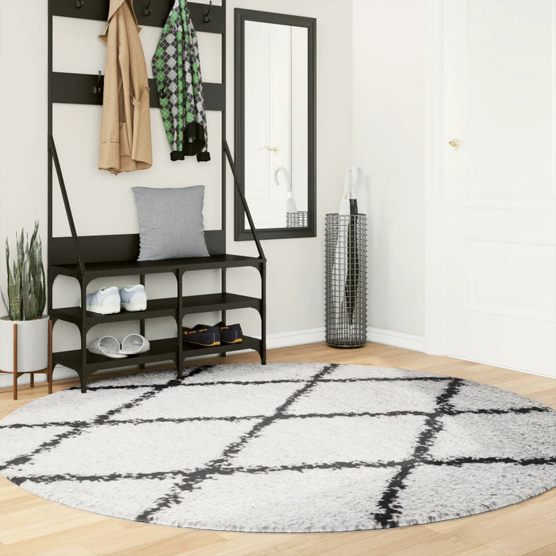 Load image into Gallery viewer, Vidaxl vloerkleed pamplona shaggy hoogpolig ø 200 cm crème en zwart