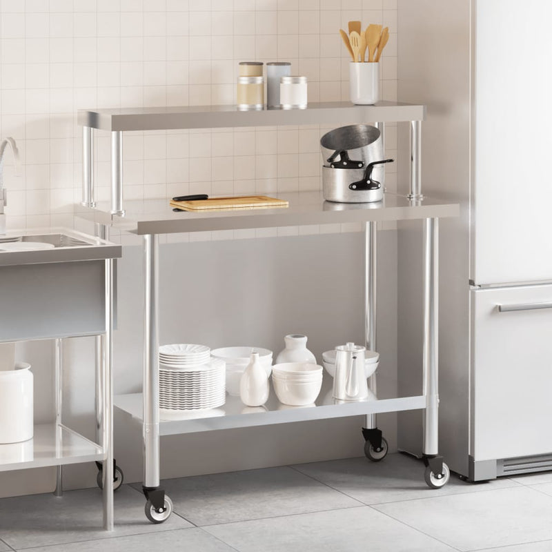 ギャラリービューアに画像をロードする, Vidaxl keukenwerktafel met bovenschap 110x55x120 cm roestvrij staal