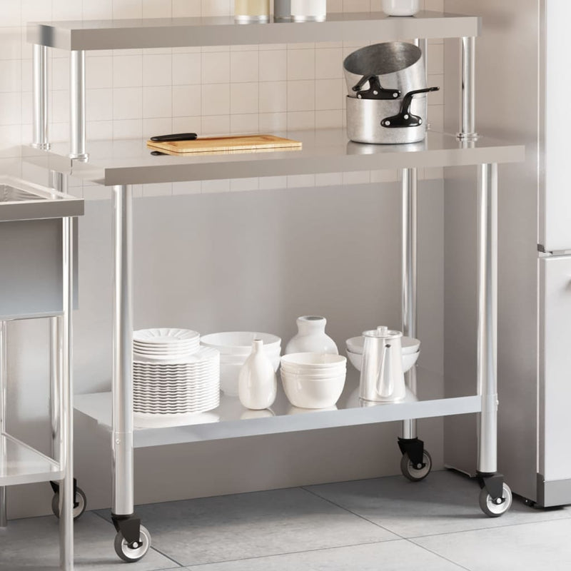ギャラリービューアに画像をロードする, Vidaxl keukenwerktafel met bovenschap 110x55x120 cm roestvrij staal